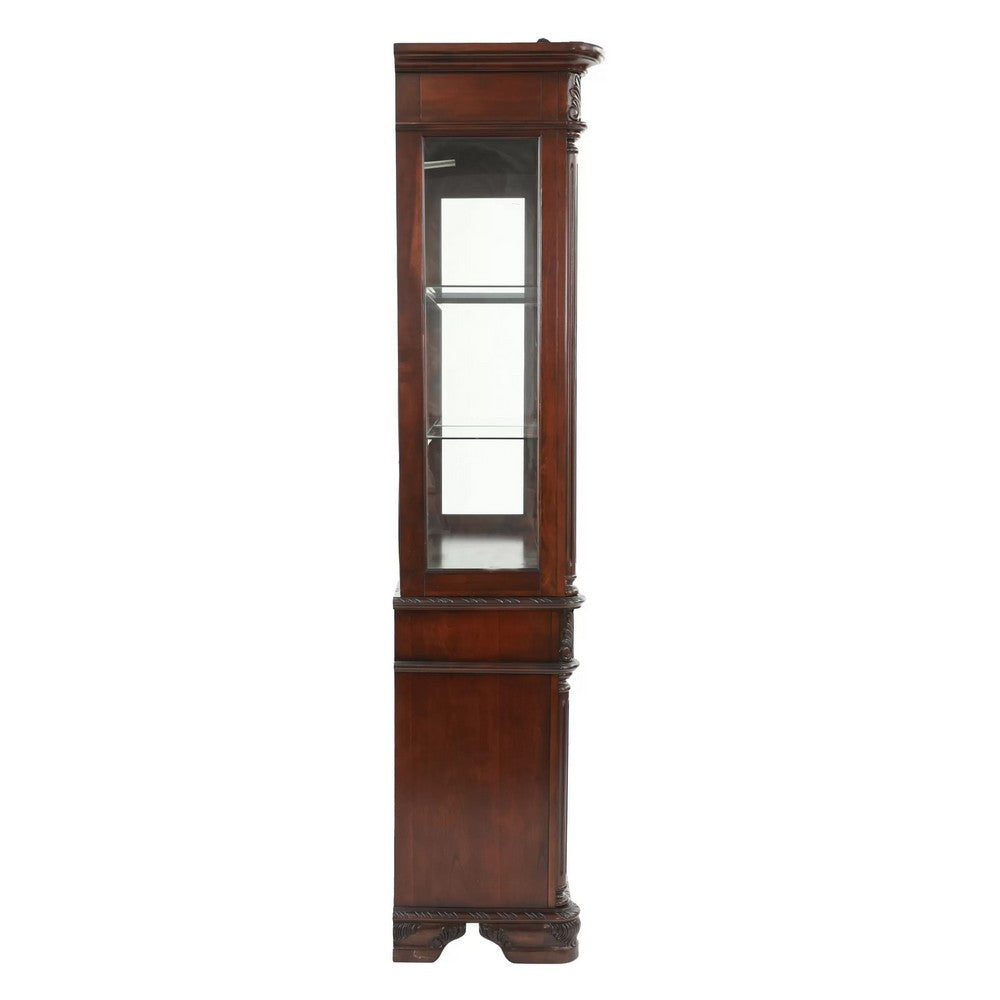 Shaya Hutch | 3 Glass Shelves | 6 Drawers | 2 Doors | Cherry Brown 88"