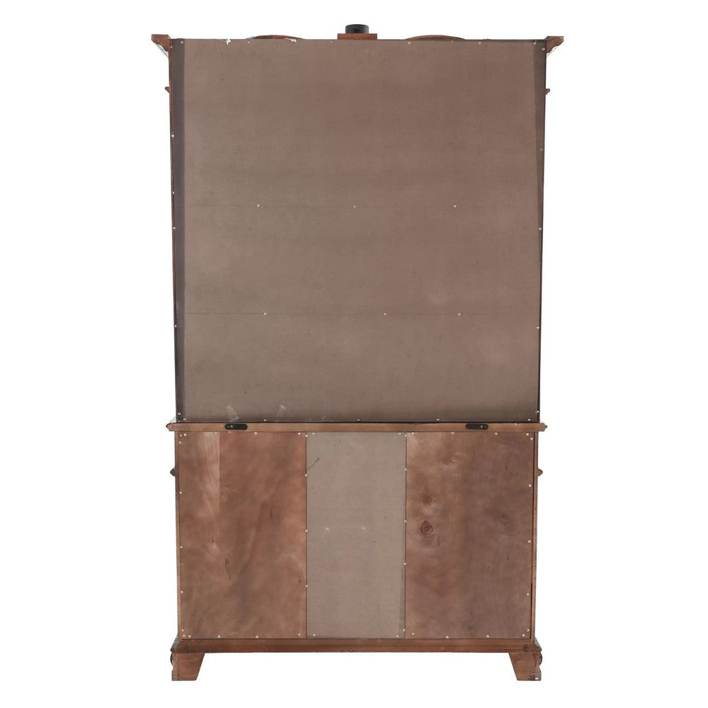 Shaya Hutch | 3 Glass Shelves | 6 Drawers | 2 Doors | Cherry Brown 88"