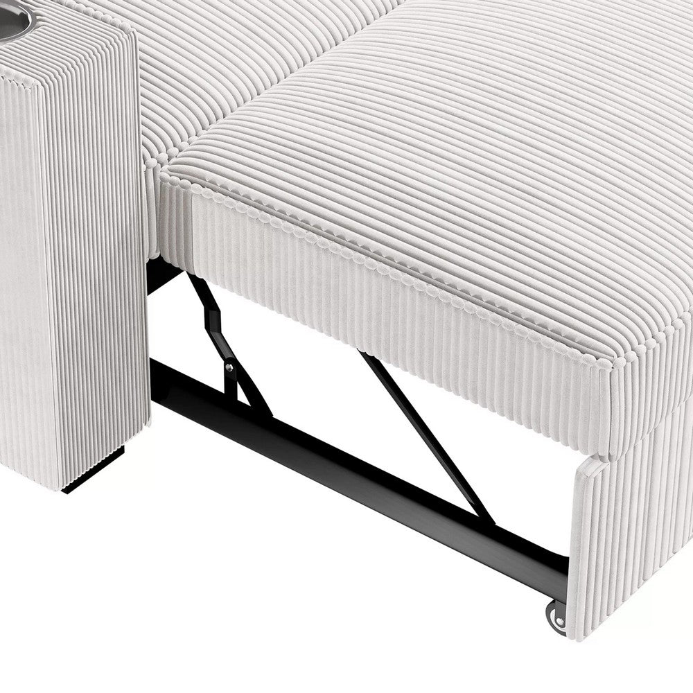 Revi Convertible Sofa w 2 Pillows | USB & Cupholders | Beige Corduroy