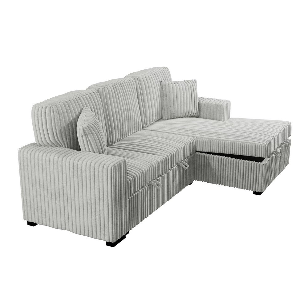 Meso 2pc Convertible Sectional Sofa with Chaise | 2 Pillows | Gray Corduroy