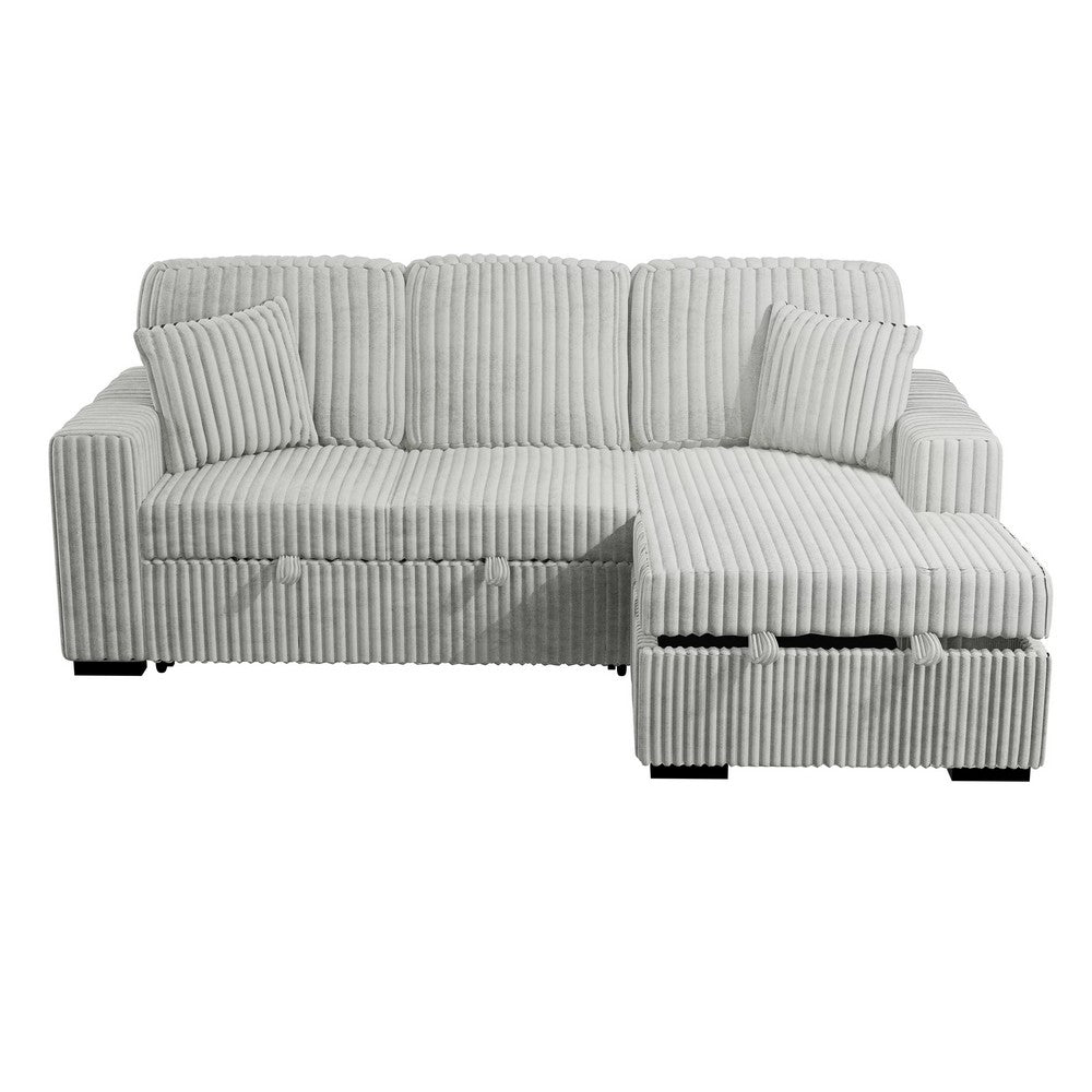 Meso 2pc Convertible Sectional Sofa with Chaise | 2 Pillows | Gray Corduroy