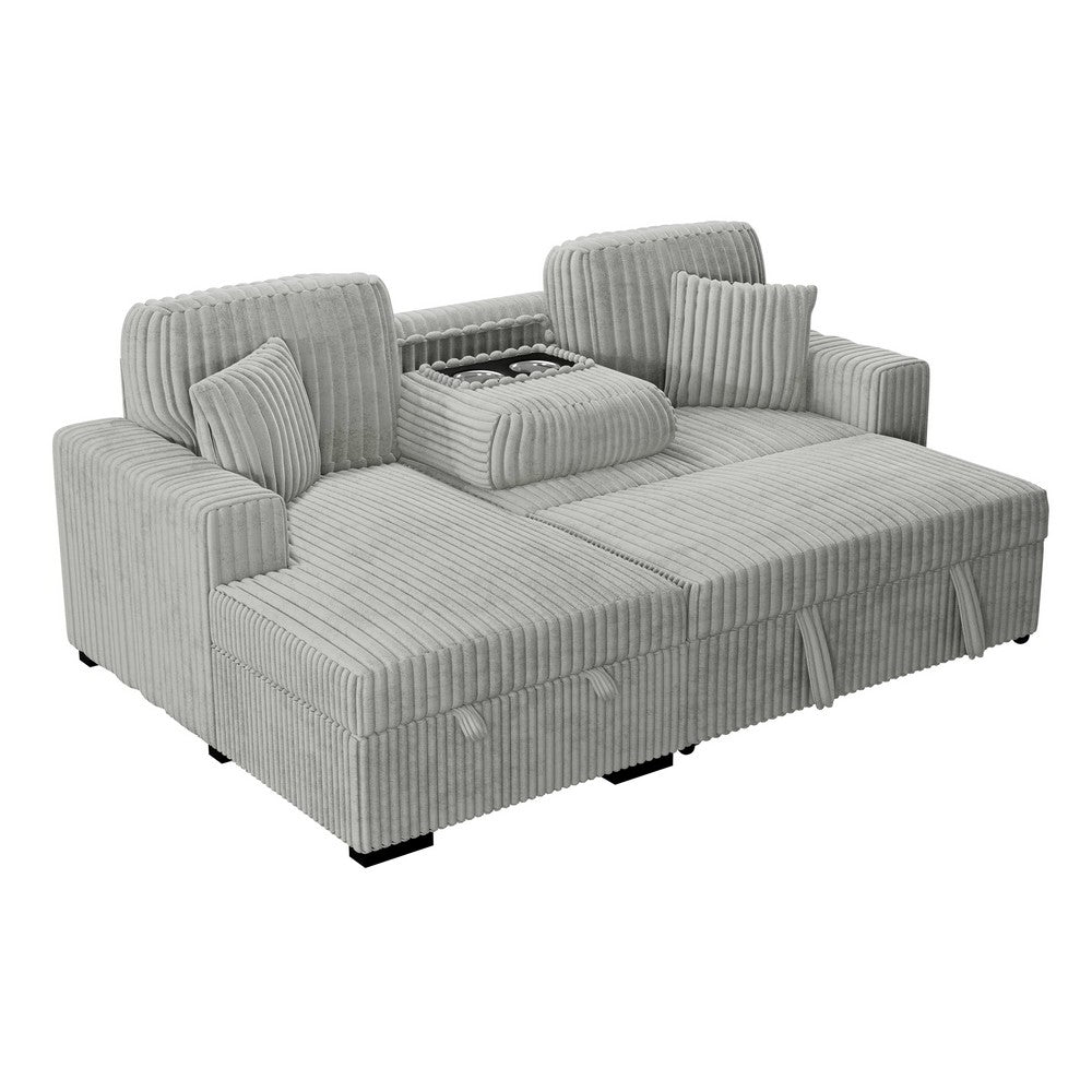 Meso 2pc Convertible Sectional Sofa with Chaise | 2 Pillows | Gray Corduroy