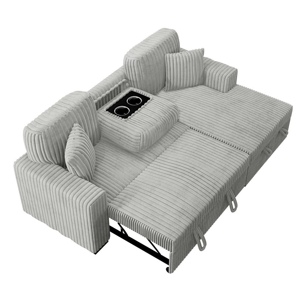 Meso 2pc Convertible Sectional Sofa with Chaise | 2 Pillows | Gray Corduroy