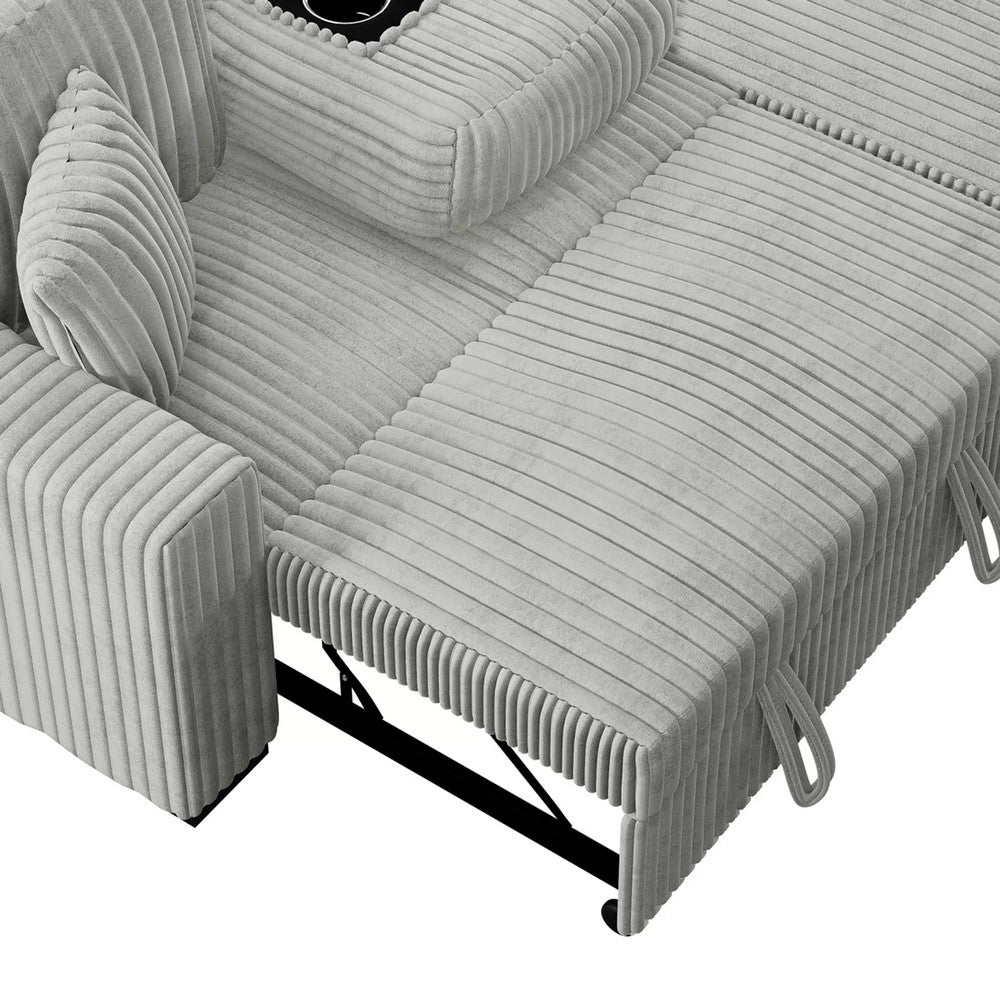 Meso 2pc Convertible Sectional Sofa with Chaise | 2 Pillows | Gray Corduroy