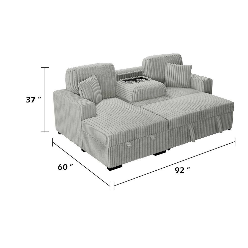 Meso 2pc Convertible Sectional Sofa with Chaise | 2 Pillows | Gray Corduroy