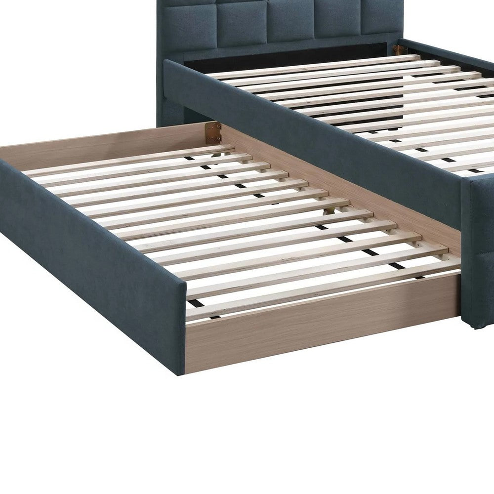 Shahi Full Platform Bed w Trundle | Charcoal Gray Brushed Linen Upholstery