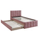 Shahi Full Platform Bed w Trundle | Tufted Pink Brushed Linen Upholstery