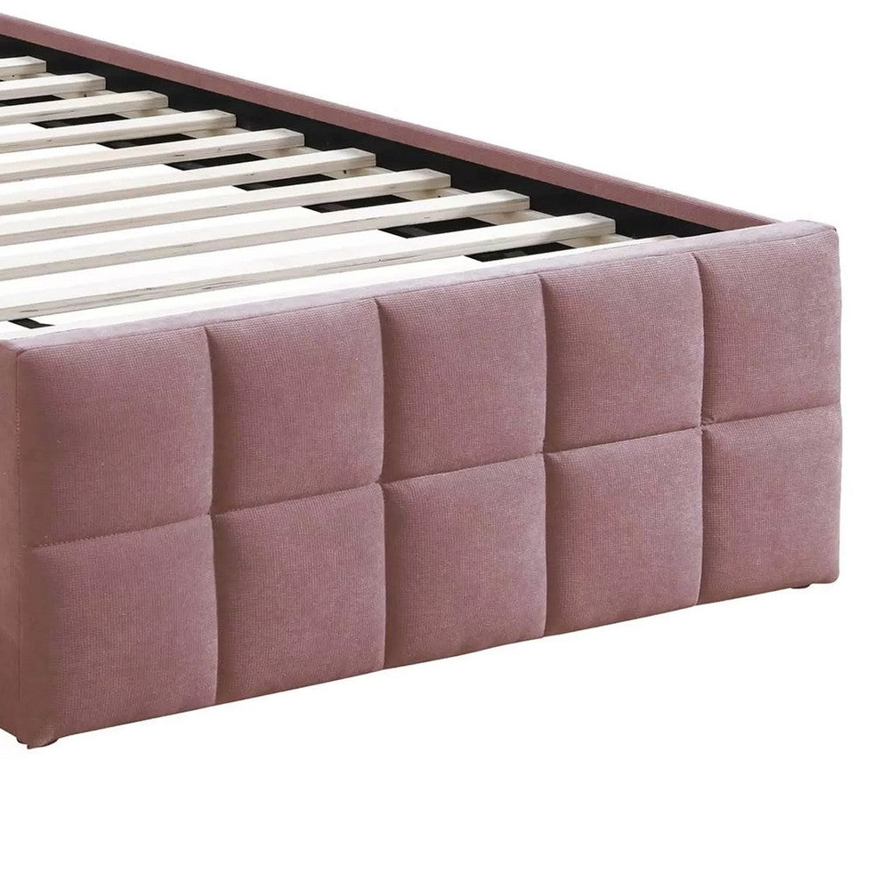Shahi Full Platform Bed w Trundle | Tufted Pink Brushed Linen Upholstery
