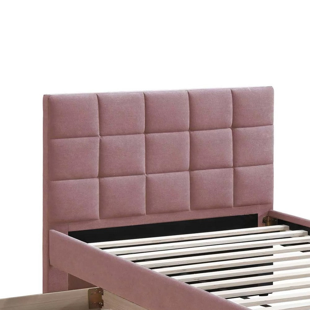 Shahi Full Platform Bed w Trundle | Tufted Pink Brushed Linen Upholstery