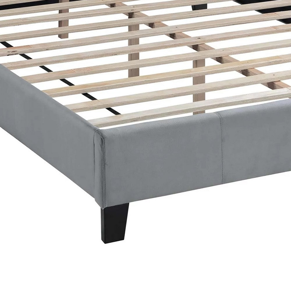 Yuko Full Platform Bed | Tufted Gray Velvet Upholstery | Espresso Brown