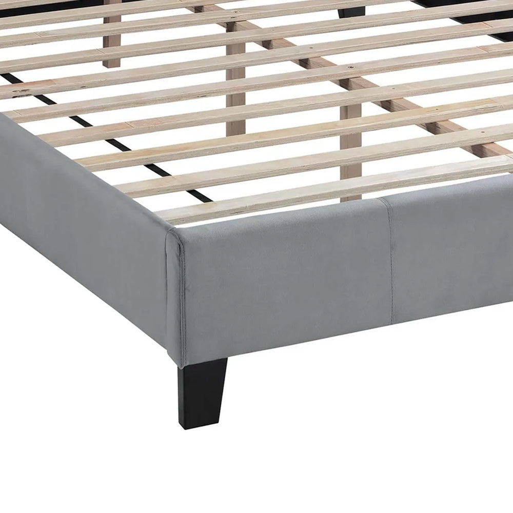 Yuko Queen Platform Bed | Tufted Gray Velvet Upholstery | Espresso Brown