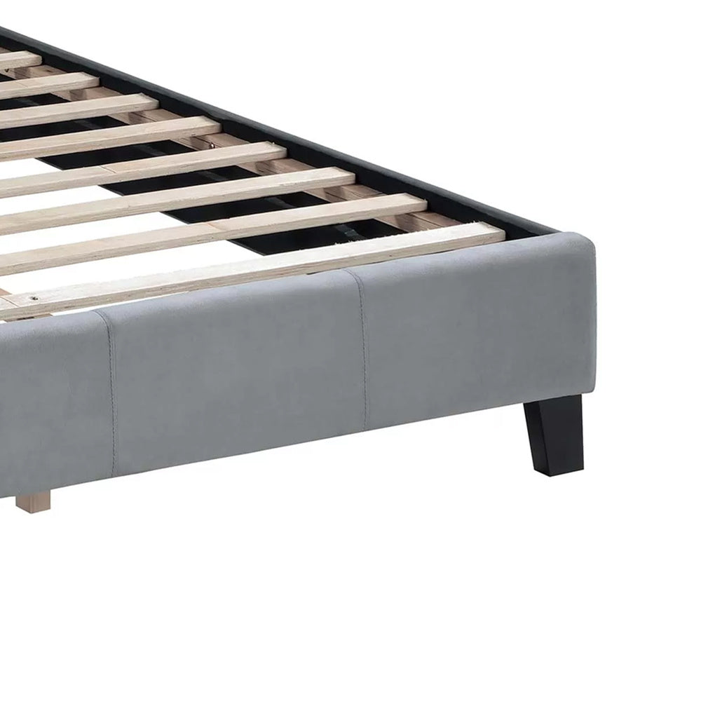 Yuko Queen Platform Bed | Tufted Gray Velvet Upholstery | Espresso Brown