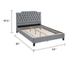 Yuko Queen Platform Bed | Tufted Gray Velvet Upholstery | Espresso Brown