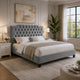 Yuko Queen Platform Bed | Tufted Gray Velvet Upholstery | Espresso Brown