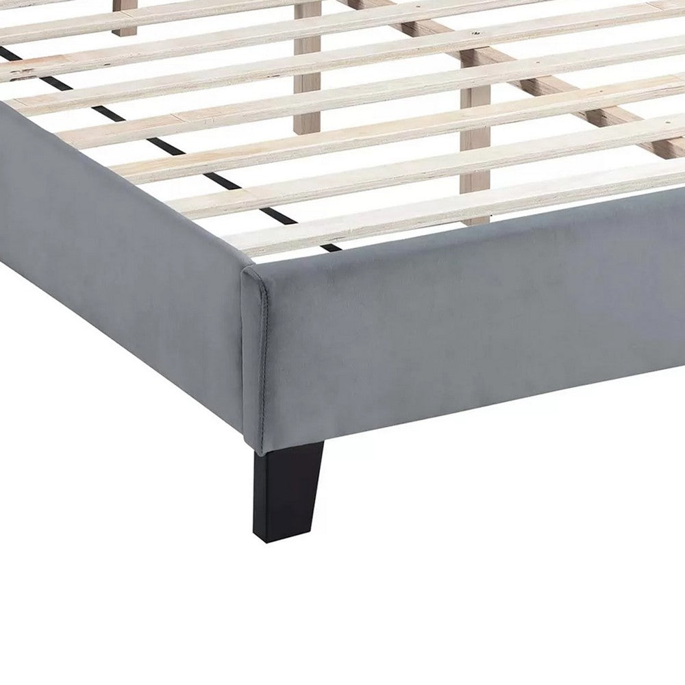 Yuko Full Platform Bed | Nailed Wingback | Gray Velvet Upholstery | Brown
