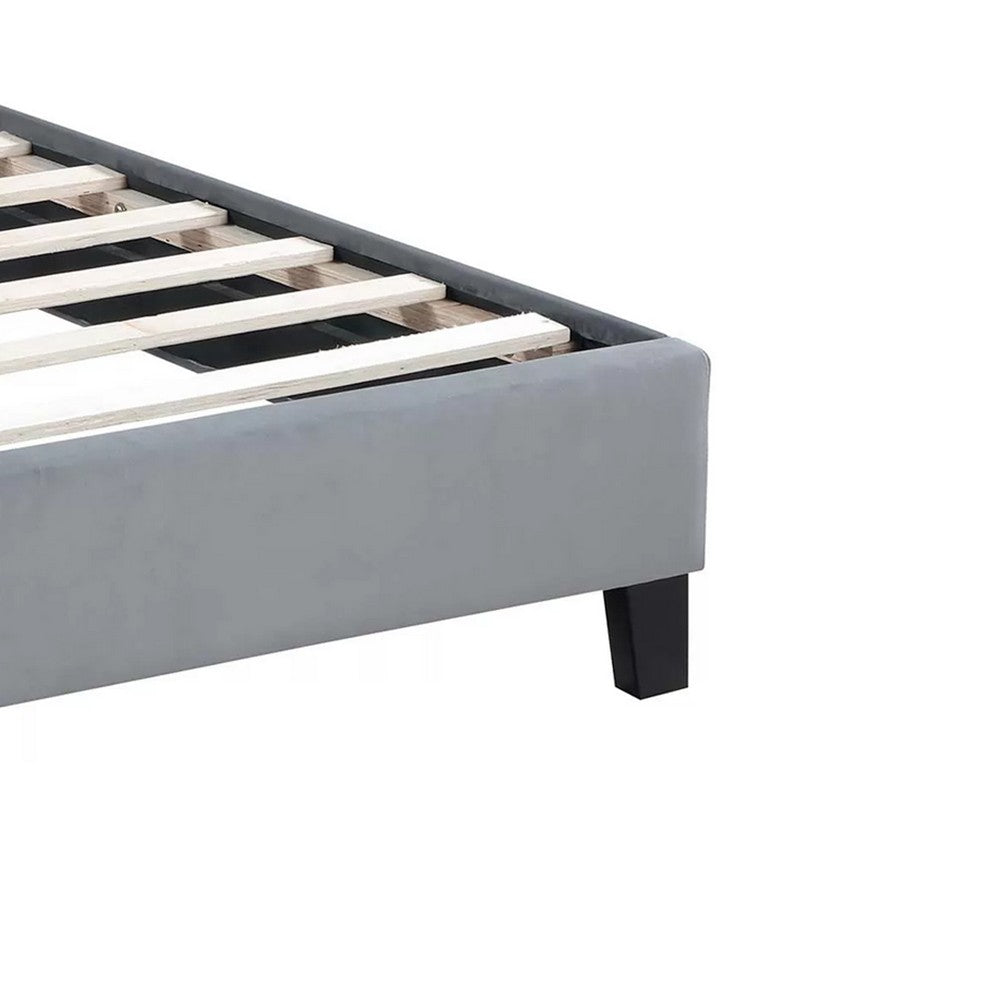 Yuko Queen Platform Bed | Nailed Wingback | Gray Velvet Upholstery | Brown