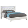 Asma Queen Bed w LED | Charging Station | White Faux Leather Upholstery