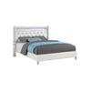 Asma Queen Bed w LED | Charging Station | White Faux Leather Upholstery