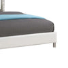 Asma Queen Bed w LED | Charging Station | White Faux Leather Upholstery