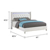 Asma Queen Bed w LED | Charging Station | White Faux Leather Upholstery