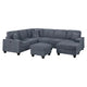 Vini 5pc Sectional Sofa Set | 3 Pillows | USB | Foam Fill Dark Gray Corduroy