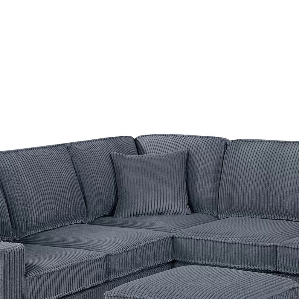 Vini 5pc Sectional Sofa Set | 3 Pillows | USB | Foam Fill Dark Gray Corduroy
