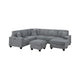 Vini 5pc Sectional Sofa Set | 3 Pillows | USB | Foam Fill Fog Gray Corduroy