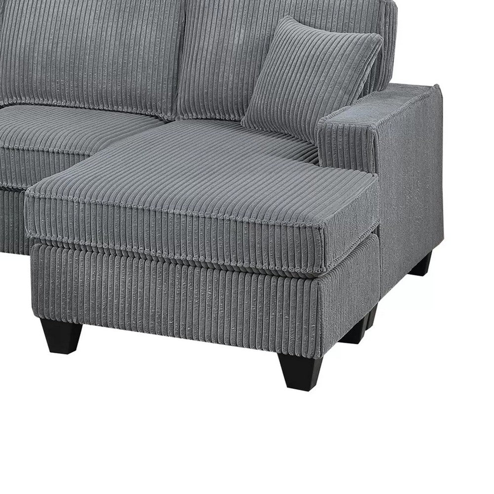 Vini 5pc Sectional Sofa Set | 3 Pillows | USB | Foam Fill Fog Gray Corduroy