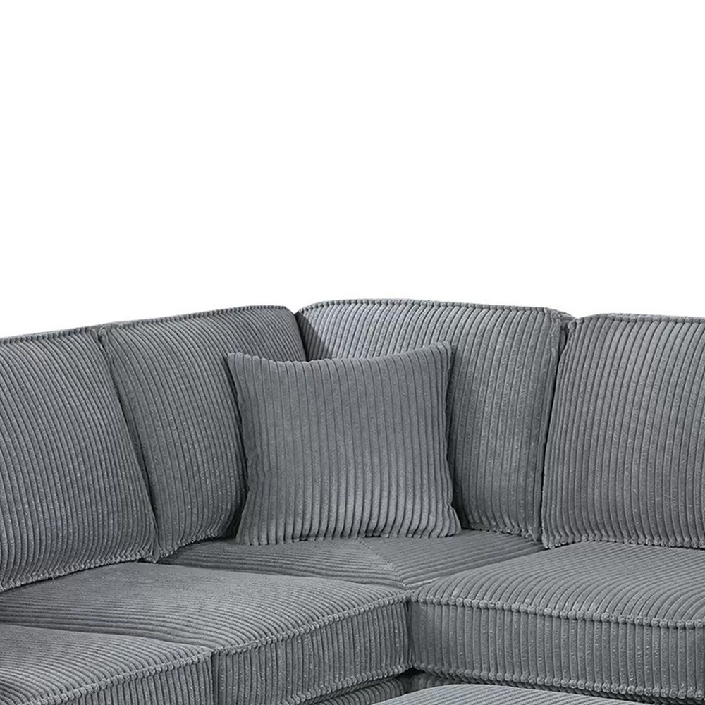 Vini 5pc Sectional Sofa Set | 3 Pillows | USB | Foam Fill Fog Gray Corduroy