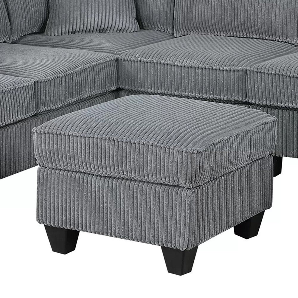 Vini 5pc Sectional Sofa Set | 3 Pillows | USB | Foam Fill Fog Gray Corduroy