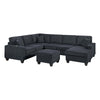 Vini 5pc Sectional Sofa Set | 3 Pillows | USB | Foam Fill Slate Black Chenille