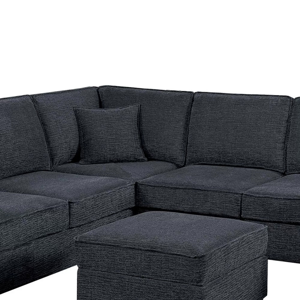 Vini 5pc Sectional Sofa Set | 3 Pillows | USB | Foam Fill Slate Black Chenille