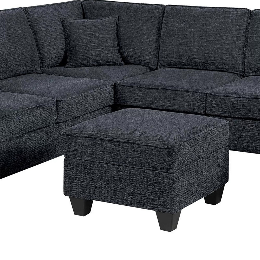 Vini 5pc Sectional Sofa Set | 3 Pillows | USB | Foam Fill Slate Black Chenille
