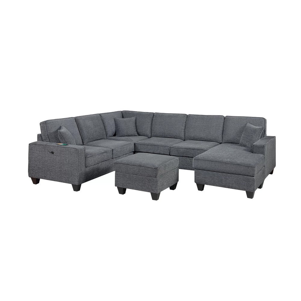 Vini 5pc Sectional Sofa Set | 3 Pillows | USB | Foam Fill Slate Gray Chenille