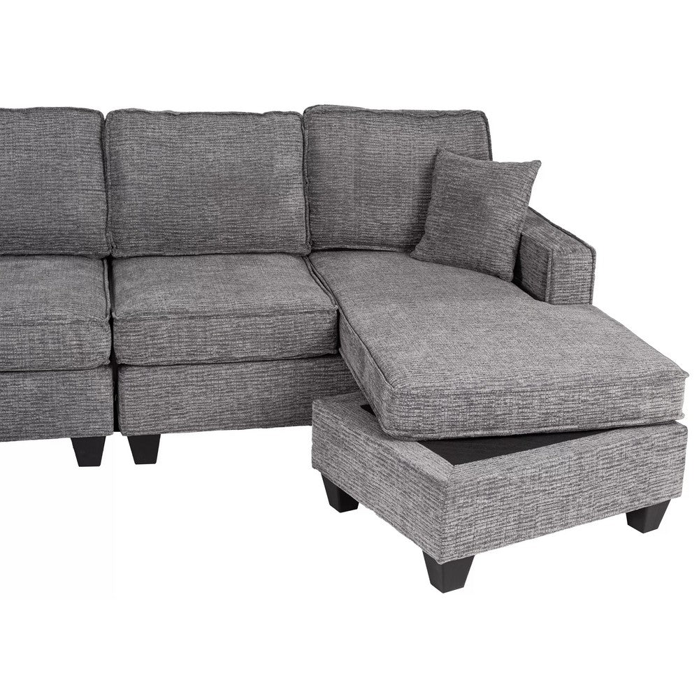 Vini 5pc Sectional Sofa Set | 3 Pillows | USB | Foam Fill Slate Gray Chenille