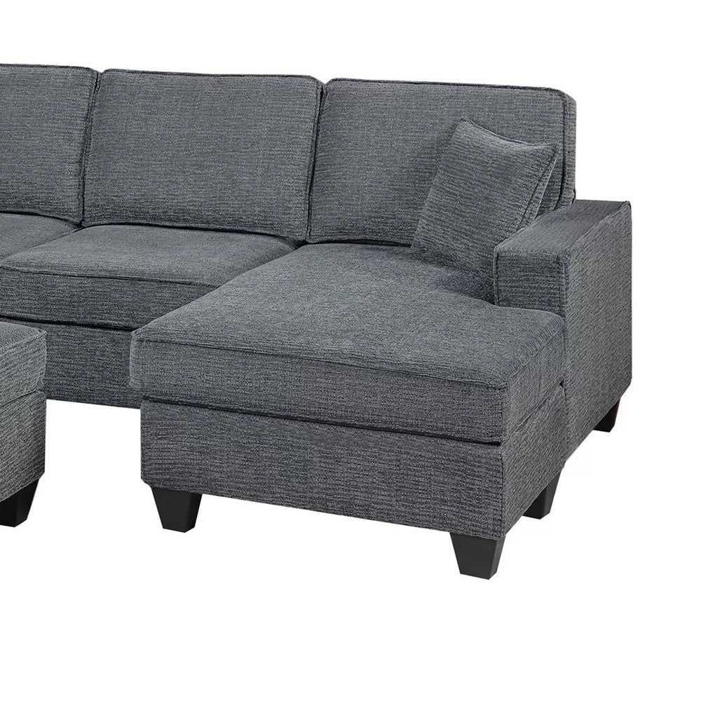 Vini 5pc Sectional Sofa Set | 3 Pillows | USB | Foam Fill Slate Gray Chenille