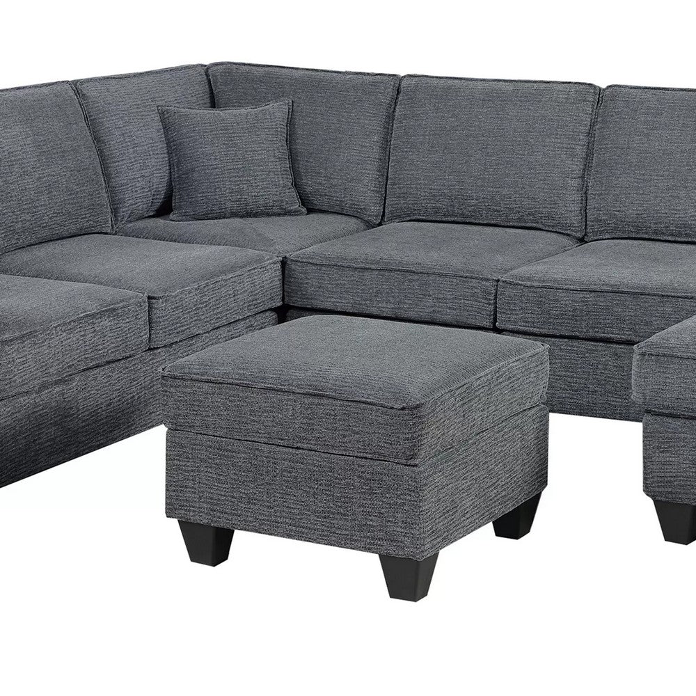 Vini 5pc Sectional Sofa Set | 3 Pillows | USB | Foam Fill Slate Gray Chenille