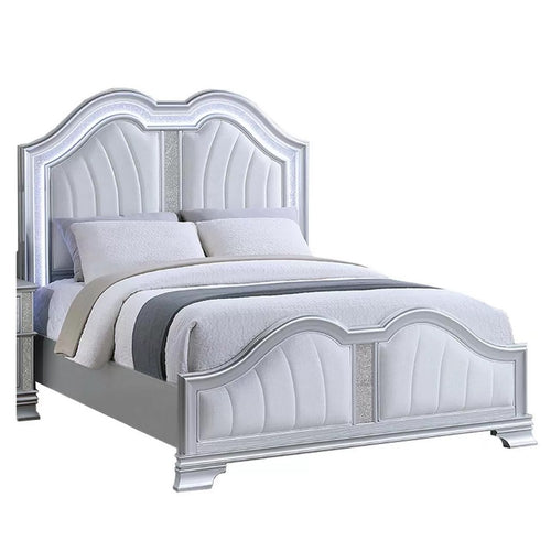 Mody Arched King Bed w LED | Glitter Stripe | Silver Fabric Upholstery | Gray