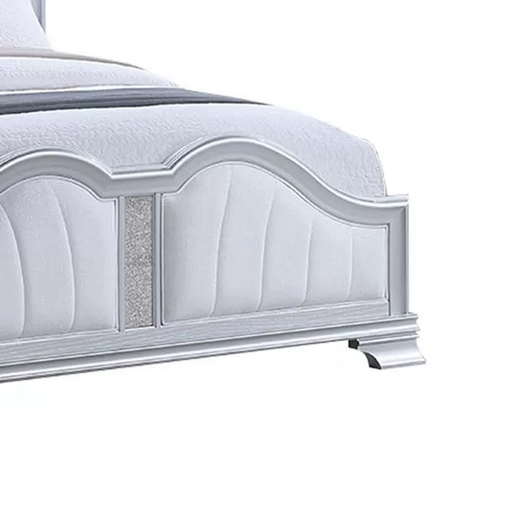 Mody Arched King Bed w LED | Glitter Stripe | Silver Fabric Upholstery | Gray