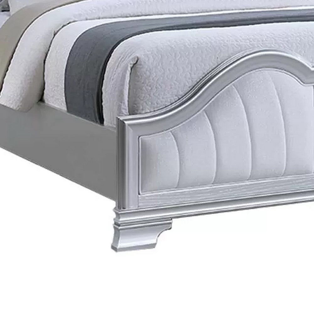 Mody Arched King Bed w LED | Glitter Stripe | Silver Fabric Upholstery | Gray