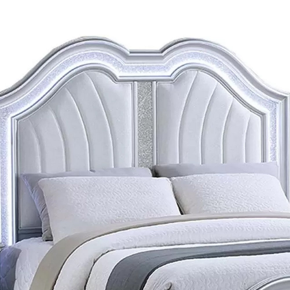 Mody Arched King Bed w LED | Glitter Stripe | Silver Fabric Upholstery | Gray