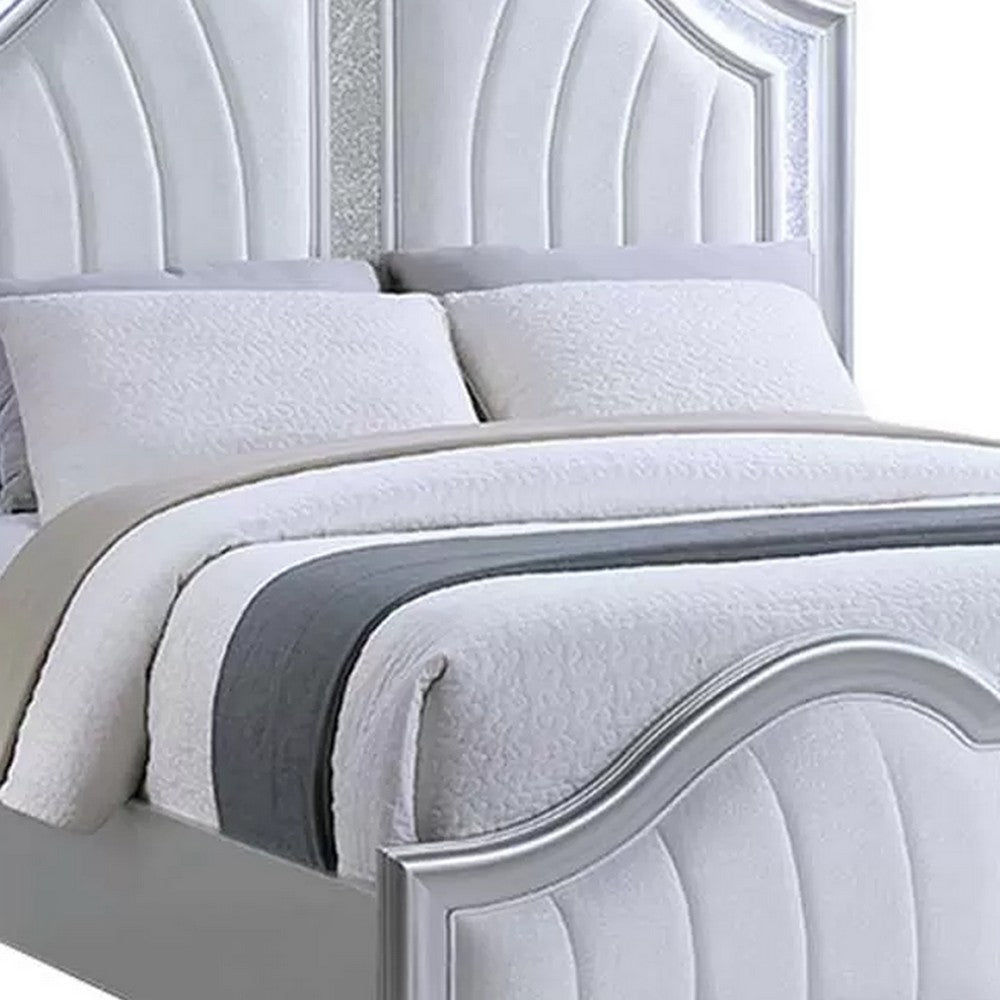 Mody Arched King Bed w LED | Glitter Stripe | Silver Fabric Upholstery | Gray
