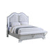 Mody King Bed w LED | Footboard Bench | Silver Fabric Upholstery | Gray