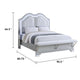 Mody King Bed w LED | Footboard Bench | Silver Fabric Upholstery | Gray