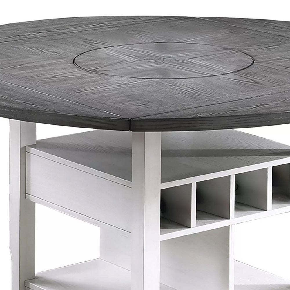 Vora Counter Height Storage Table | 4 Leaves | Antique White | Gray 42-60"