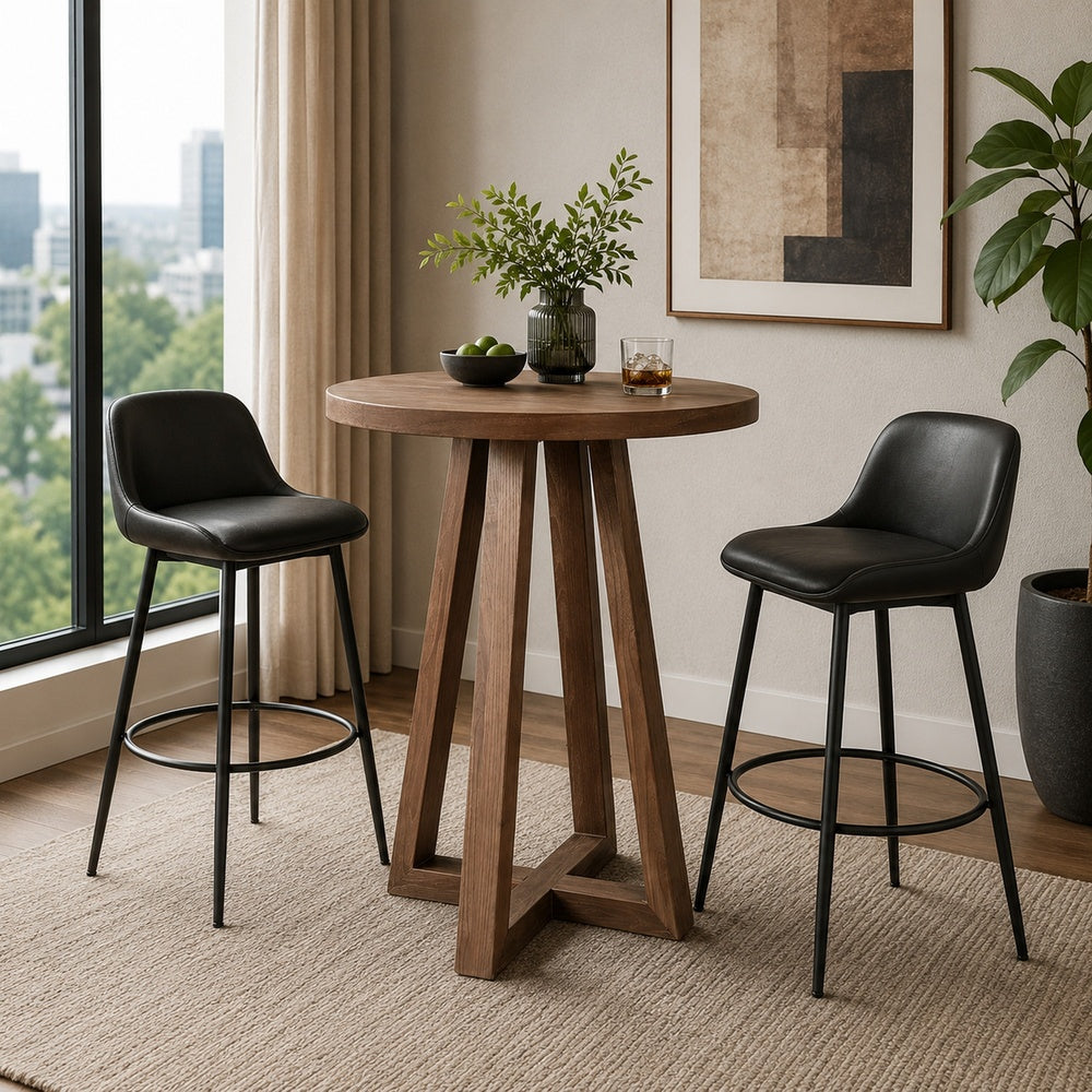 Mika Dining Pub Table | 30" Round Top with Cross Base | Wheat Brown