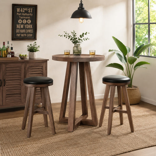 Mika Dining Pub Table | 30" Round Top with Cross Base | Wheat Brown