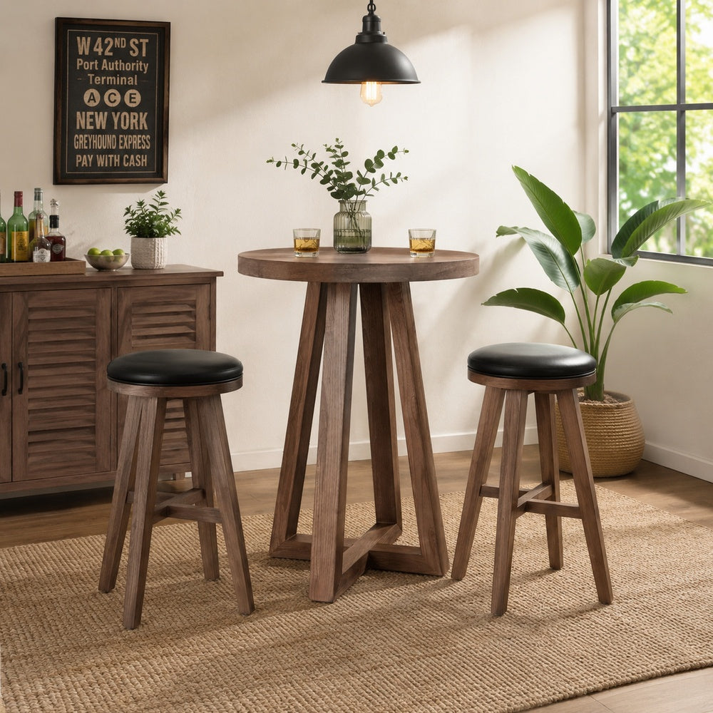 Mika Dining Pub Table | 30" Round Top with Cross Base | Wheat Brown