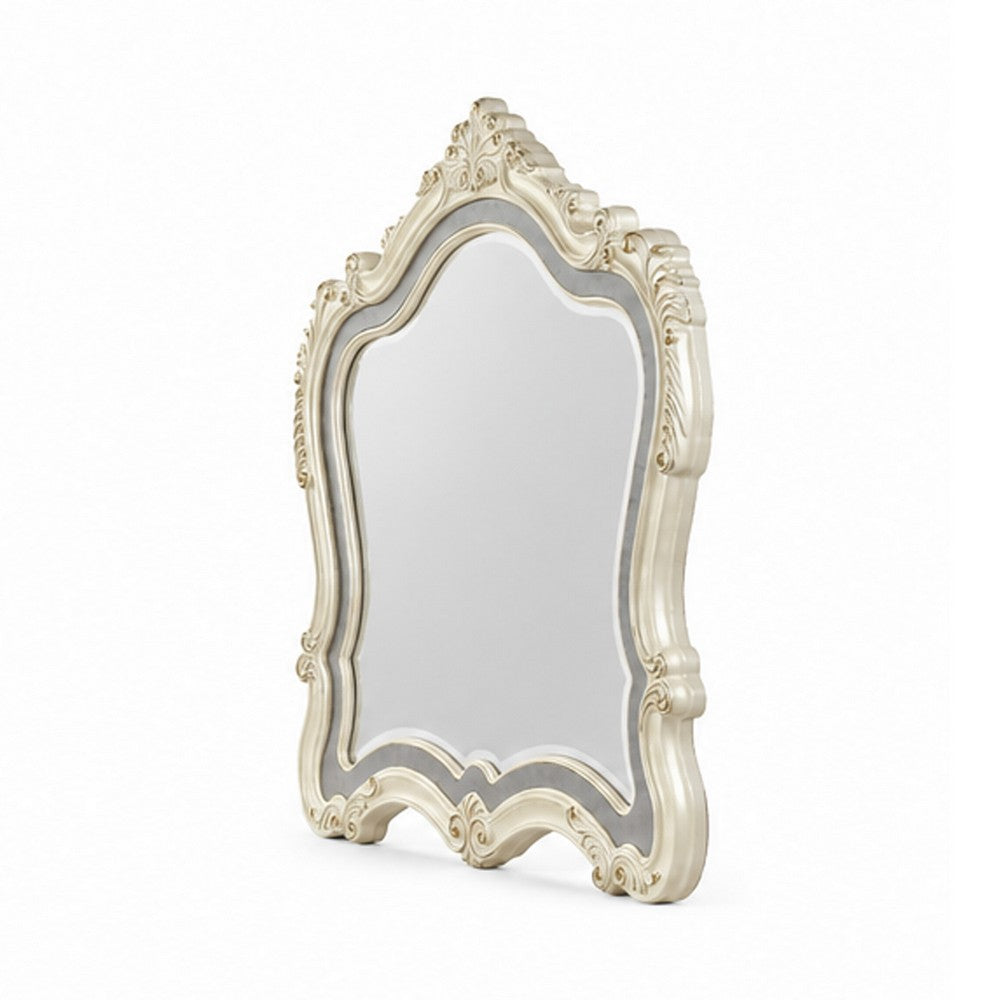 Cheny Dresser Mirror | Arched Crown | Scrolled Trim | Pearl White 45"