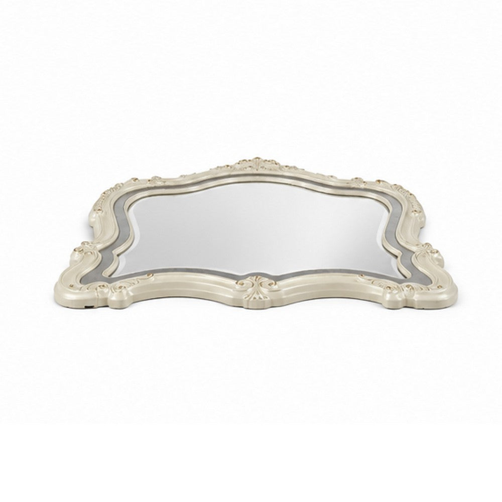 Cheny Dresser Mirror | Arched Crown | Scrolled Trim | Pearl White 45"